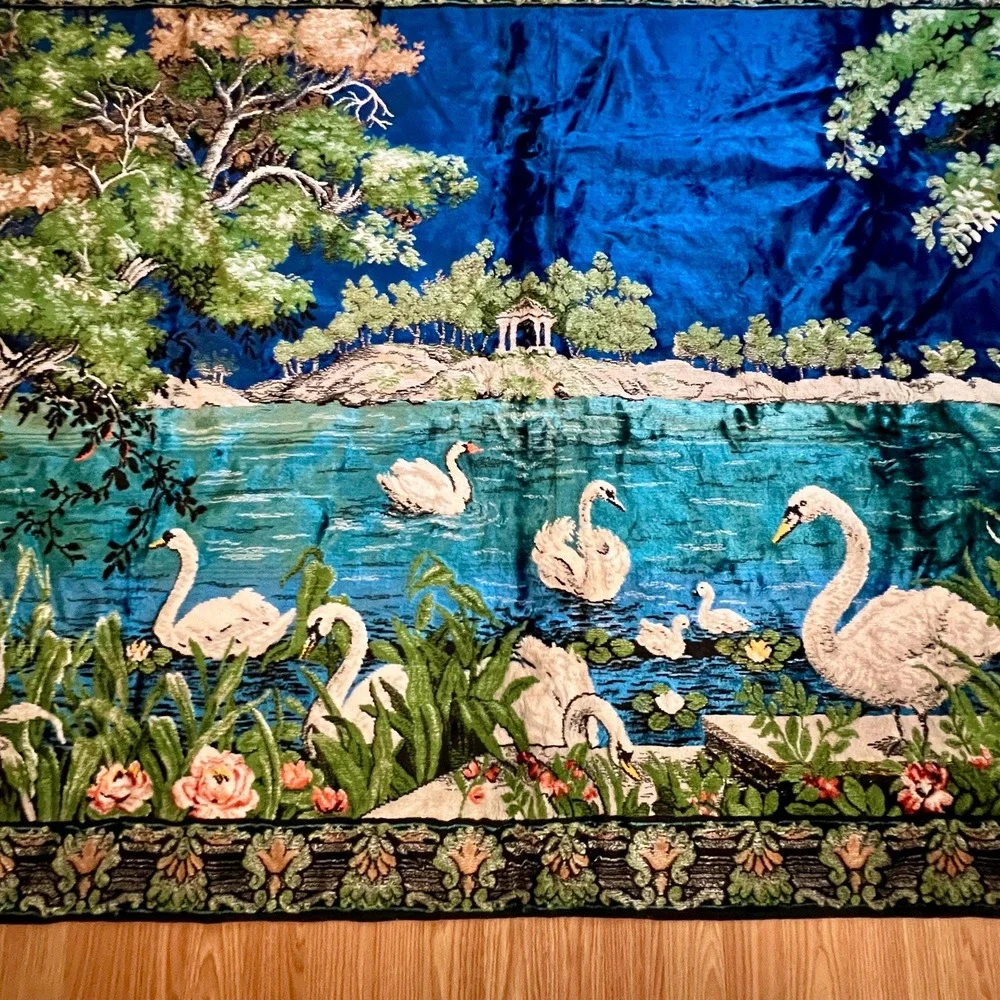 Vintage Swan Lake Large Wall Tapestry | Made In Italy | 74